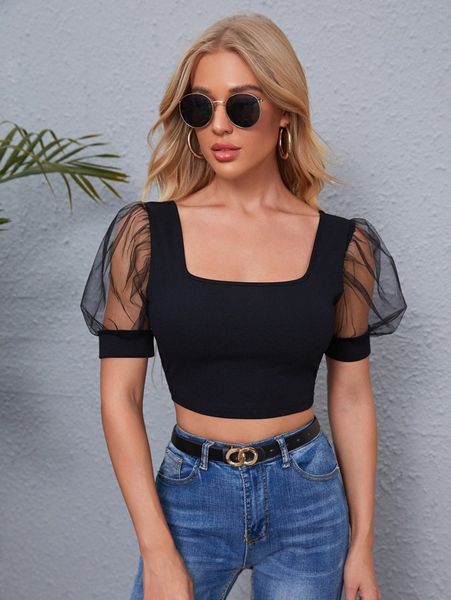 

square neck puff sleeve w2gw#, White
