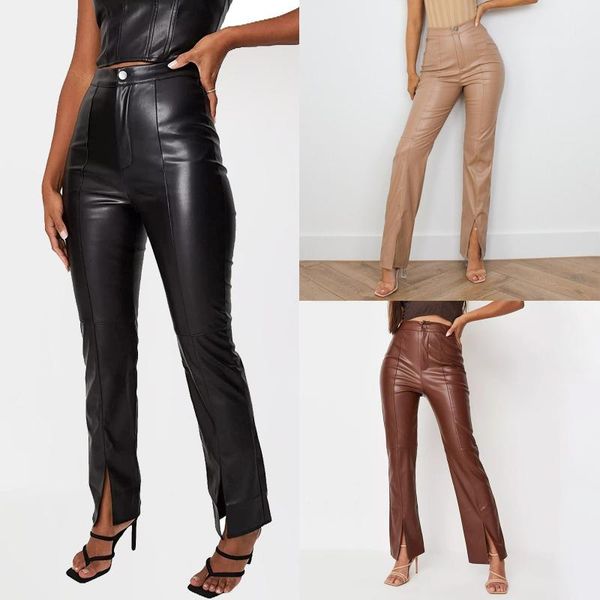 

women's pants & capris pure color leather casual small feet spring women pu black stretch bodycon vintage, Black;white