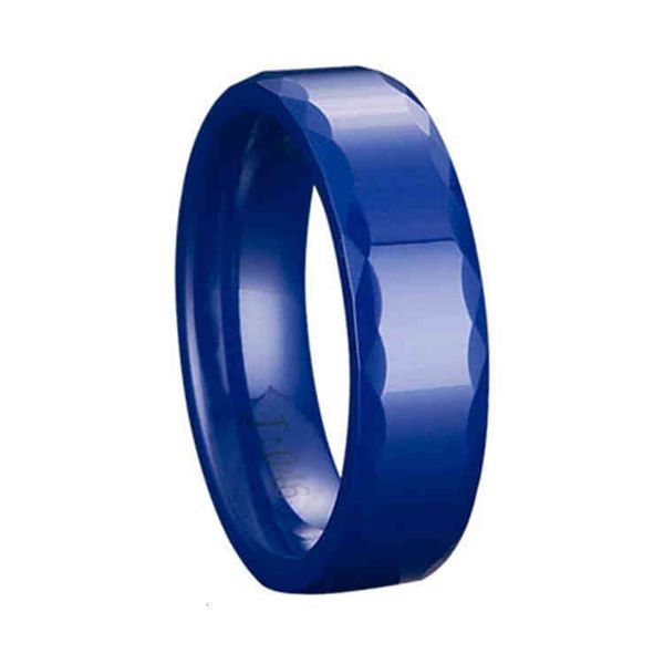 

ring fashion men's and women's ceramic blue bevel smooth couple jewelry popular straight, Silver