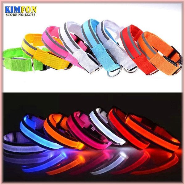 

dog collars & leashes 200pcs/lot led nylon pet collar products light-up flashing glow in the dark lighted reflective