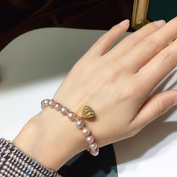 

link, chain trendy jewelry sweet purple natural freshwater pearls bracelet design one layer geometric pendant for women, Black