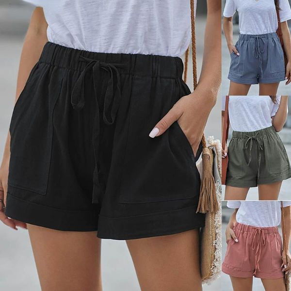 

women's shorts 2021 for casual women summer pleated pocket elastic lace high waist plus size female highstreet short, White;black