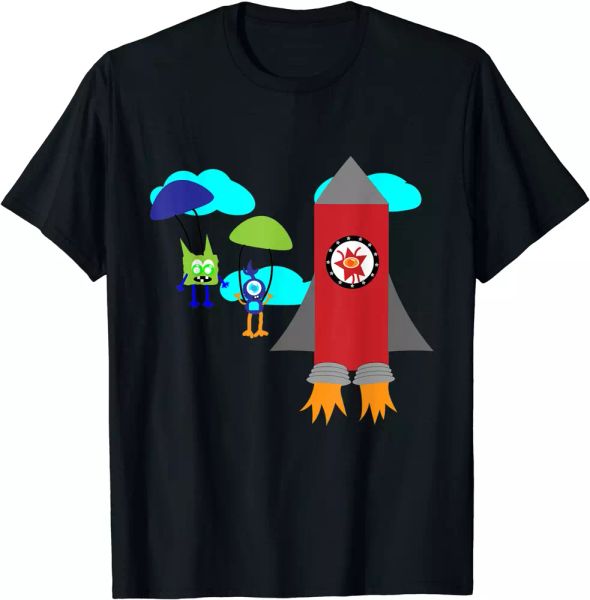 

cute monsters, spaceship, rocket, silly monster parachute t-shirt s - 5xl, White;black