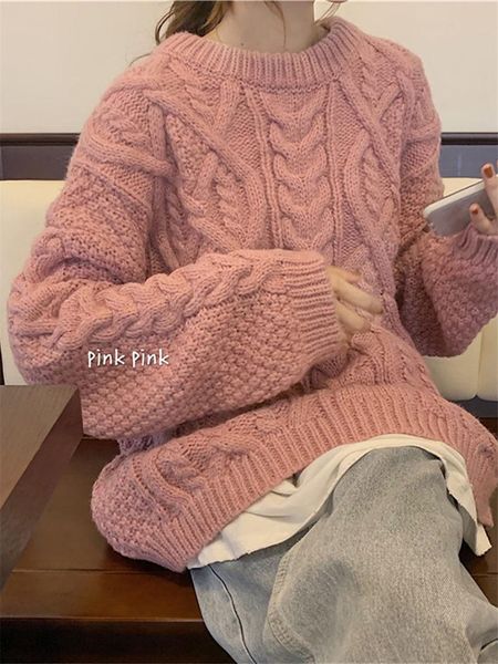 

women's sweaters harajuku long sleeve sweater women loose oversized autumn and winter 2021 retro twist pullover lazy knit jumper y886, White;black