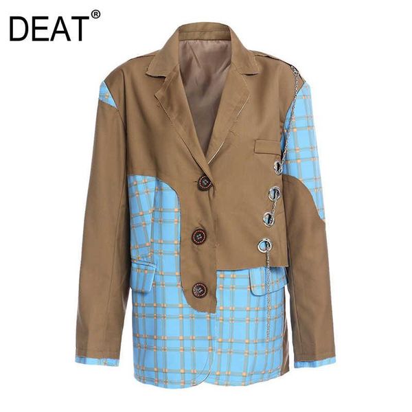 

women's suits & blazers deat 2021 spring and notched single breasted plaided patchwork kahki colors loose blazer female 1z17604, White;black