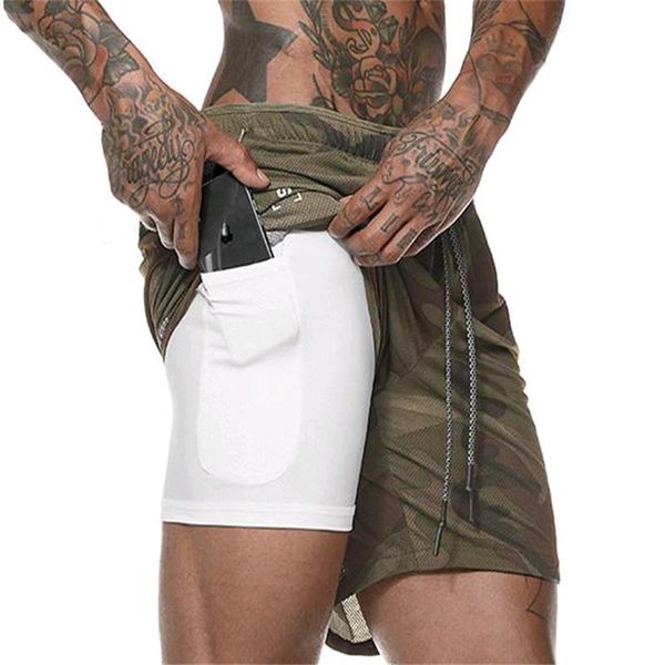 

men's shorts two-in-one quick-drying sports shorts, suitable for sports, gym, summer, double-layer, White;black