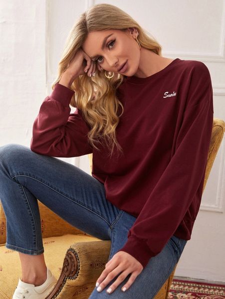 

letter embroidery pullover t0nj#, White;black