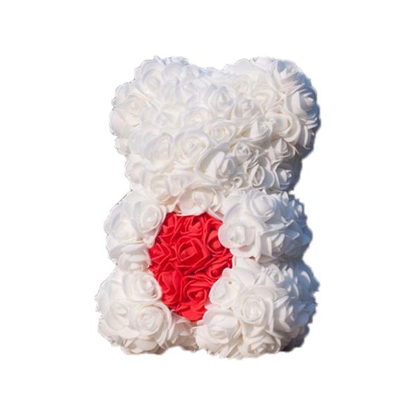 

decorative flowers & wreaths rose bear heart artificial flower teddy for women valentine's wedding birthday christmas gift white