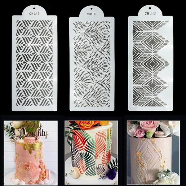 

baking moulds 3pcs plastic sugar sieve mold fondant printing hollow wedding cake edge decoration template tools stand molds
