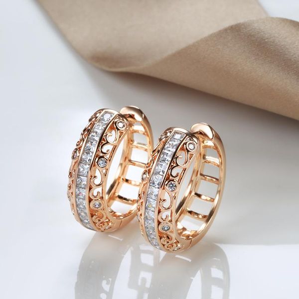 

dangle & chandelier 585 gold hoop earrings for women exquisite t zircons hollow piercing big hoops fashion plated copper jewelry, Silver
