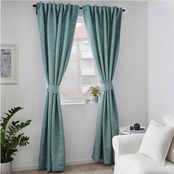 

curtain & drapes blue pattern with tie 2 pieces 1.45x2.5m living room solid color bedroom custom
