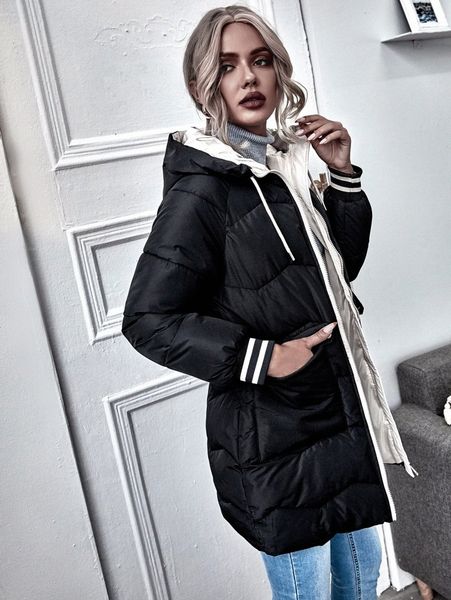 

raglan sleeve drawstring hooded puffer coat j4rj#, Black