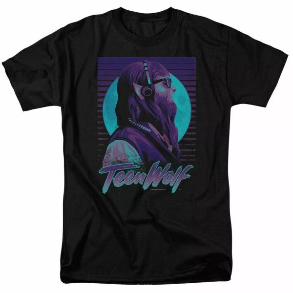 

teen wolf headphone wolf t shirt mens licensed movie tee scott howard black, White;black