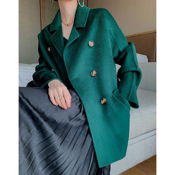 

women's wool & blends fashion 100% coat wome autumn ripple double breasted coats female high-end clothes spring jackets for women 2021, Black