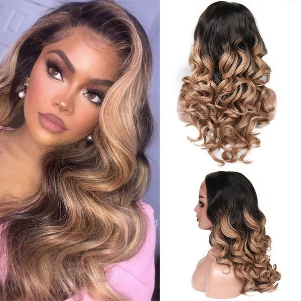 

synthetic wigs sinuo long lace front ombre natural cosplay perruques loose wave middle part hair for women heat resistant fiber, Black