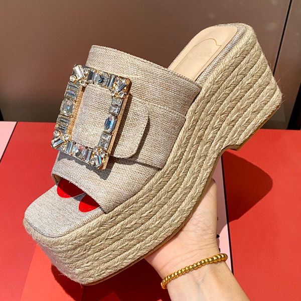 

70% off wholesale flip-flops summer new luxury platform wedges sandals women open toe rhinestone diamond high heels shoes female fashion mul, Black