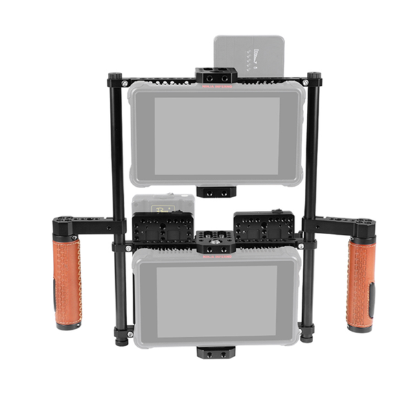 

2-in-1 director's monitor cage rig with v lock qr mounting plate & handle for 5" 7" lcd (atomos ninja inferno) lighting studi