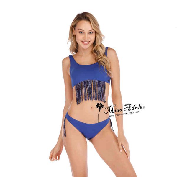 

women's 2021 split style tassel solid color swimsuit bikini, White;black