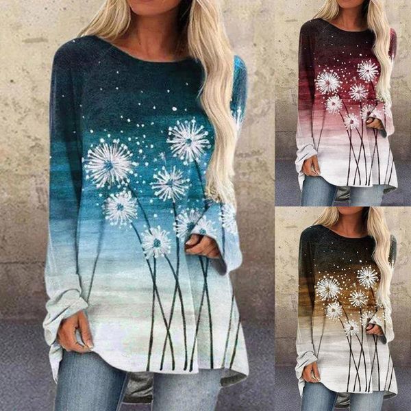 

women's blouses & shirts women boho print blouse long sleeve t shirt autumn irregular female t-shirt casual loose ladies femme, White