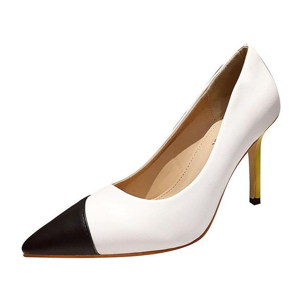 

dress shoes pumps 9cm 2021 women's spring and summer fashion simple color matching stitching pu pointed shallow heel, Black