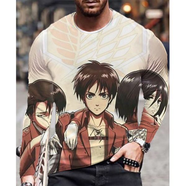 

attack on titan sunshine men is a 3d printed t-shirt visual impact party streetwear round neck high-quality long-sleeved designer xl printin, White;black