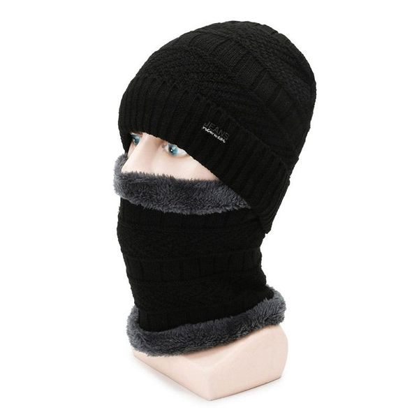 

beanies winter tide brand plus velvet thick knit hedging cap and scarf two-piece suit for men women windproof cycling streetwear