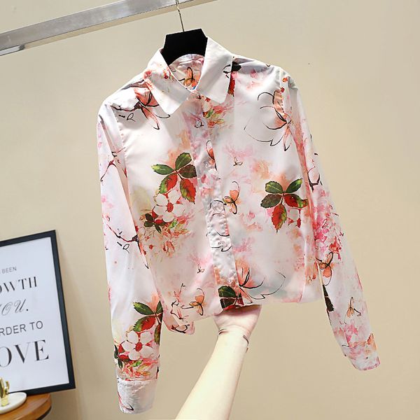 

suits floral shirts women turn-down collar long-sleeve blouses temperament female slim shirt blusas, White;black