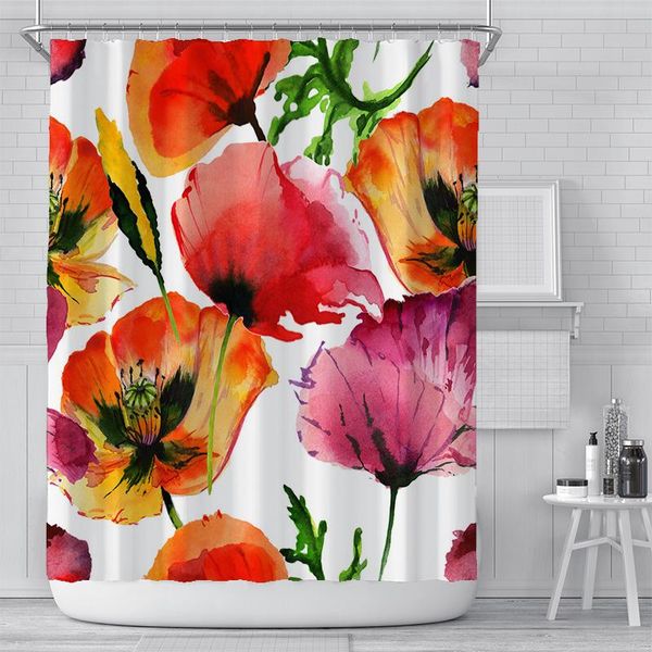 

shower curtains flowers print curtain waterproof flower painting bath bathroom decorative with hooks 180*180cm