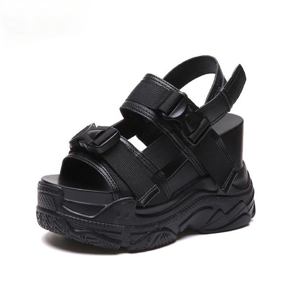 

sandals moipheng chunky platform women 2021 high heels open-toed wedge increased shoes ladies beach summer sandalia, Black