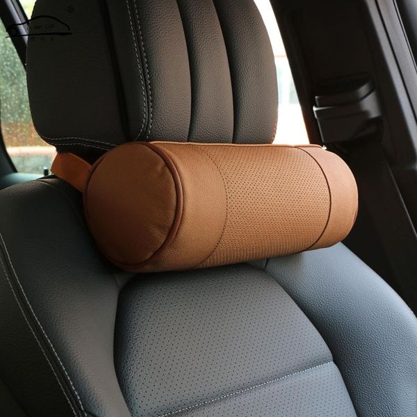 

seat cushions memory foam car neck pillow/genuine leather auto cervical round roll office chair bolster headrest supports cushion pad black