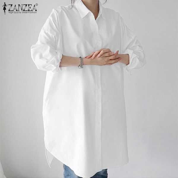 

women's blouses & shirts fashion women autumn 2022 irregular casual long sleeve female solid button blusas oversize chemise, White