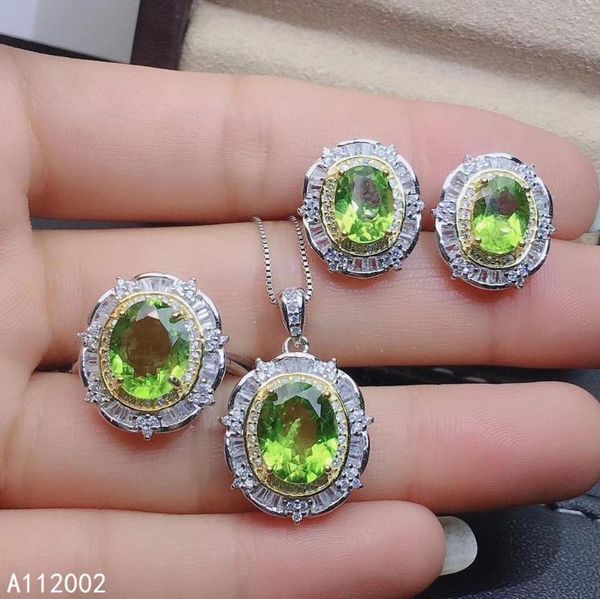 

fine jewelry natural peridot 925 sterling silver women pendant necklace chain earrings ring set support test trendy bracelet, &, Black
