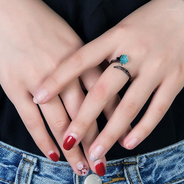 

wedding rings ufooro creative natural dreamy water blue rose flower jewelry for women gift fashion1, Slivery;golden