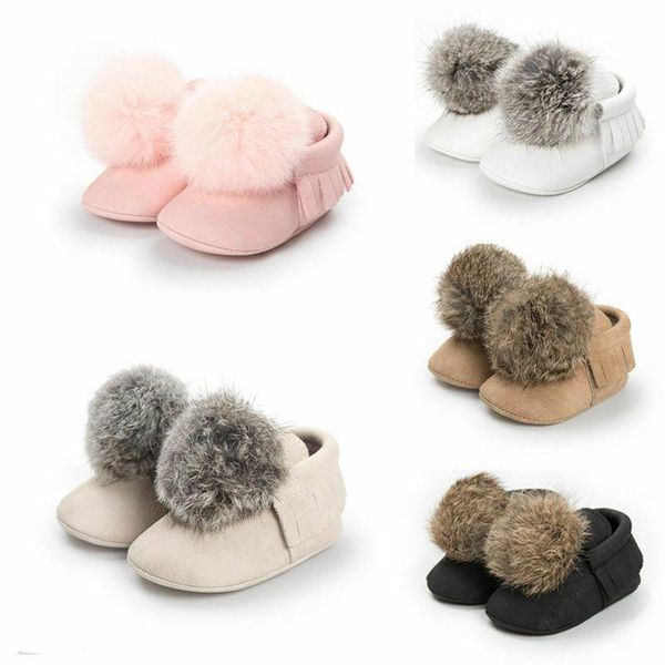 

first walkers autumn winter shoes for born baby boy girl warm hairy ball crib anti-slip soft boots kids sneakers prewalker 0-18m