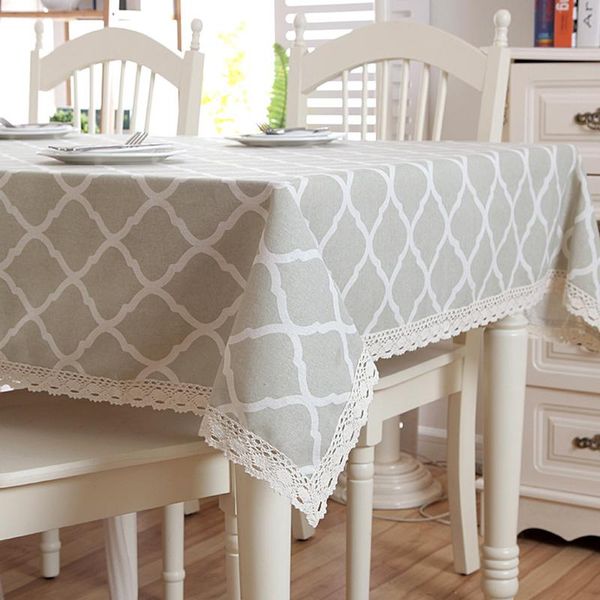 

cotton linen rectangular tablecloth lace geometry rhombus washable tables cloth tea fabric for household kitchen dinner banquet table