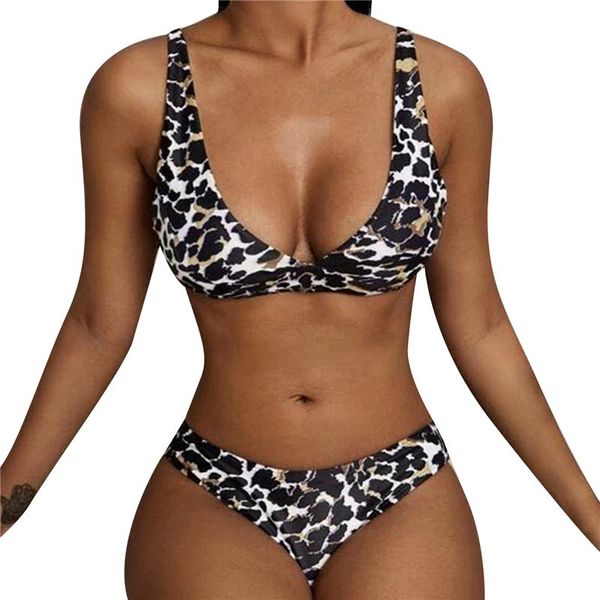 

women's swimwear two-piece bikini set leopard print bra and panty swimsuit vacation swimming beach wear bathing suit women, White;black