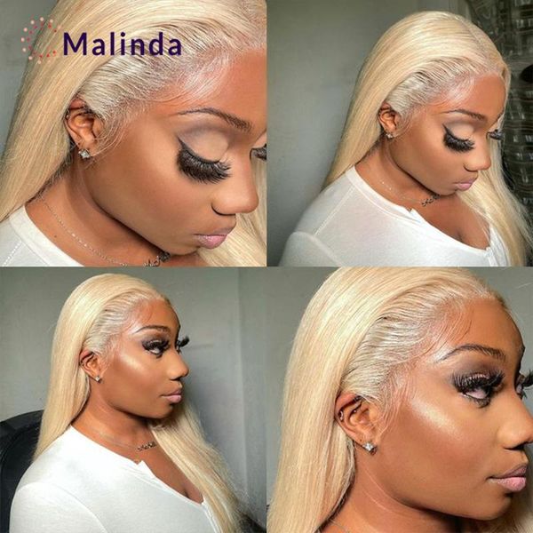 

lace wigs 613 bone straight human hair wig for black women blonde pre plucked bleached knots 28 inch can dye color, Black;brown