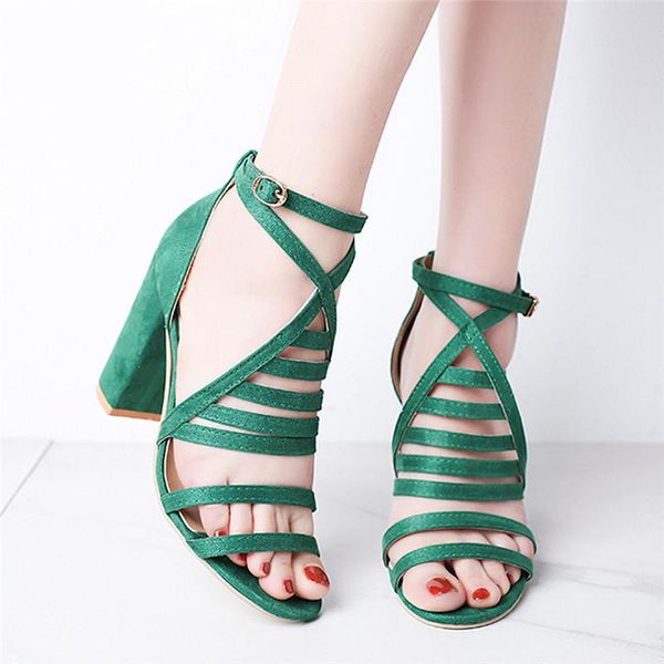 

sandals fashion women suede open toe high square heel buckle strap dancing shoes bohemia luxury designer zapatos de mujer verano, Black