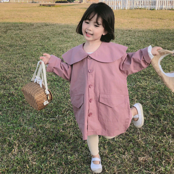 

fashion girl autumn jacket for kids coats 2021 children long-length wind coat litter girls windbreaker outerwear, White