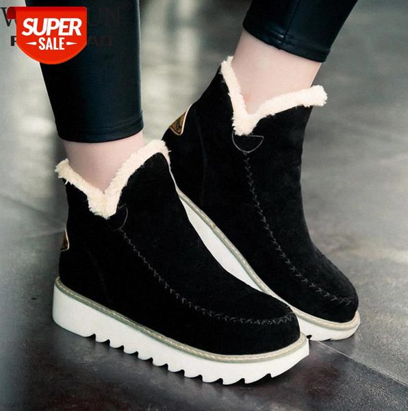 

autumn winter women snow boots round toe ankle warm plush boots slip-on women shoes flats black beige brown plus size 34-43 #ot7y