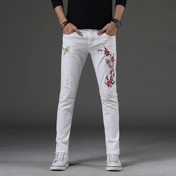 

men's pants new arrival nostalgic style embroidery mens denim jeans full length fashion straight elasticity men ze8z, Black