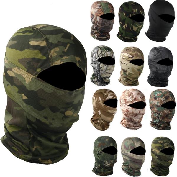 

tactical camouflage balaclava full face mask cs wargame army hunting cycling sports helmet liner cap multicam cp scarf caps & masks, Black