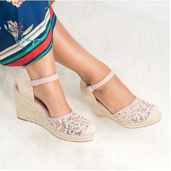 

summer high heels women wedges sandals lace embroidery ladies platform espadrilles shoes large size zapatos mujer, Black