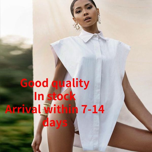 

fashionable temperament showing shoulder loose shirt vest niche design sense of pure color women womens clothes women's tanks & camis, White