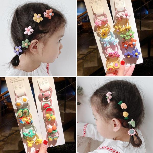 

hair accessories 10pcs cute cartoon elastic ropes small size soft cotton ties resin flower headwear girls accessoires arrival, Slivery;white