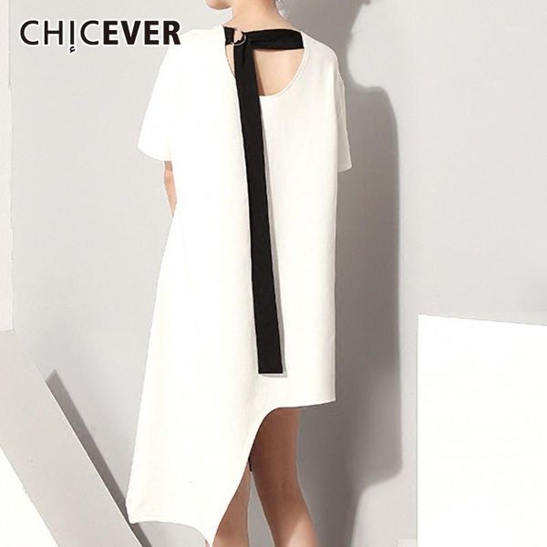 

women's t-shirt chicever spring casual back hollow out women o neck short sleeve irregular hem loose oversized female 2021 clothing, White