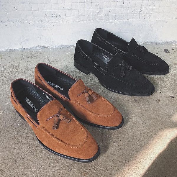 

dress shoes autumn spring fashion men casual vintage formal loafers wedge british tassel cow suede designer wedding oxfords, Black