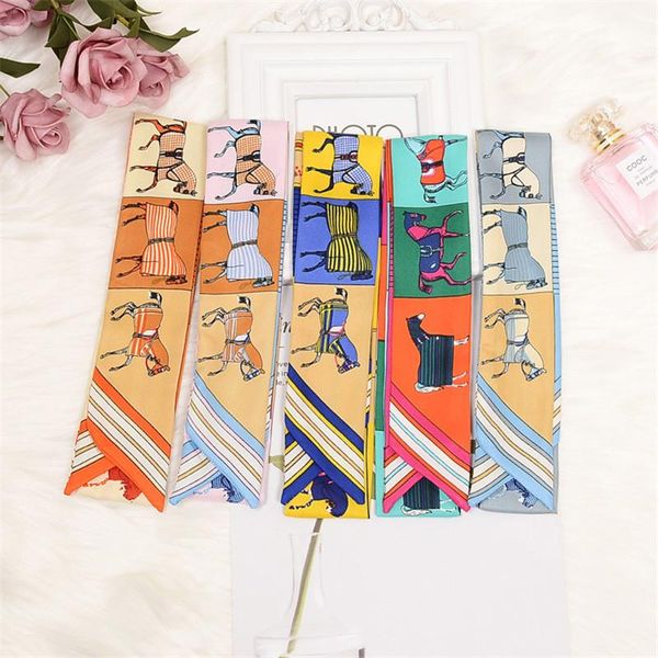 

scarves ins silk scarf women's thin binding bags decorative strip functional long horse printing versatile korean chiffon, Blue;gray