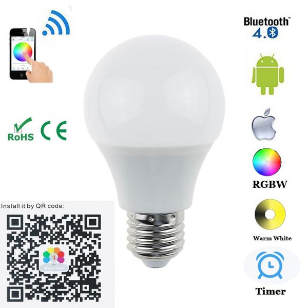 

bulbs e27 b22 bluetooth 4.5w led bulb rgbw 4.0 smart light timer color changeable by ios / android app for el