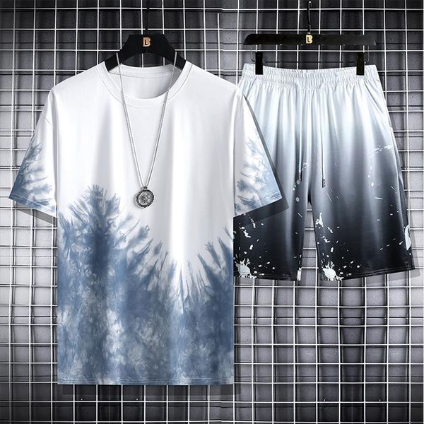 

fashion sets short sleeve mens tracksuits t shirt shorts 2 pieces suit male summer sportswear casual sweatsuit track men clothing, Gray